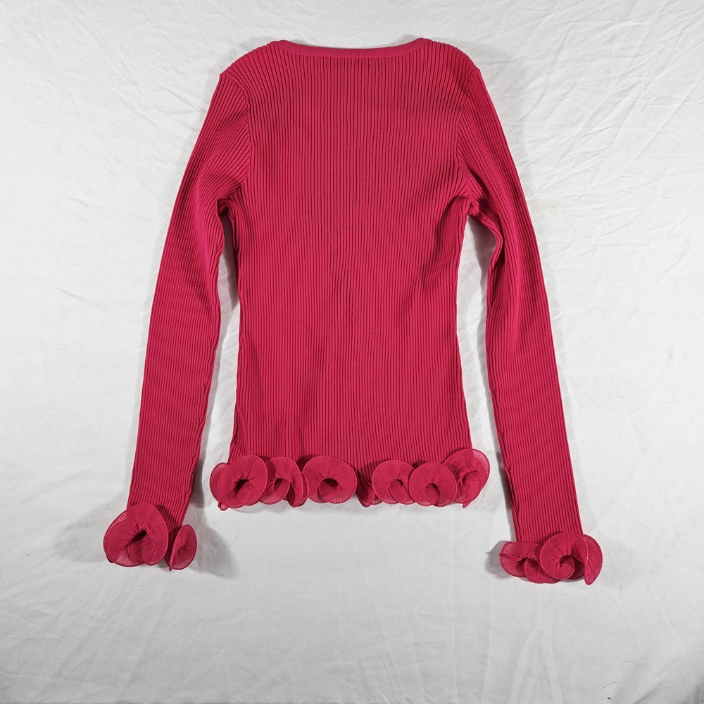 Milly Pink Ribbed Ruffle Cuff Blouse - Picture 5 of 5